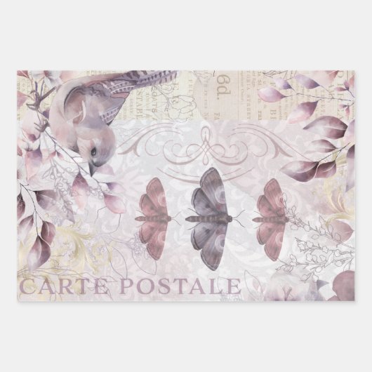 Wasserfarbe Vintag Ephemera Dekoupage Geschenkpapier Set (Vorderseite)