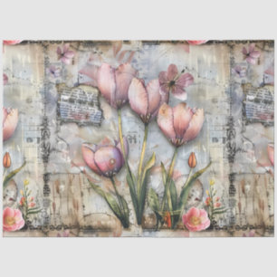 Wasserfarbe Vintag Inspirierte Blumendekoupage Seidenpapier