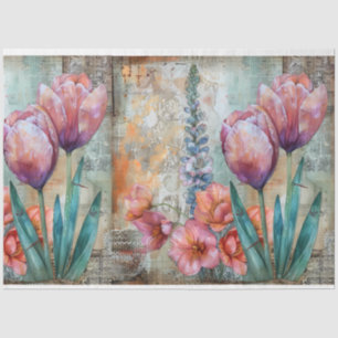 Wasserfarbe Vintag Inspirierte Blumendekoupage Seidenpapier