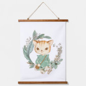 Wasserfarbe Vintag Kitty Wandteppich Mit Holzrahmen (Vorderseite)