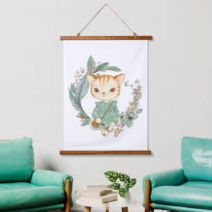 Wasserfarbe Vintag Kitty Wandteppich Mit Holzrahmen