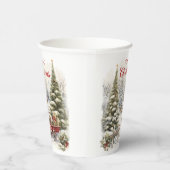 Wasserfarbe Vintag Schneeweihnachtsbäume Pappbecher (Rechts)