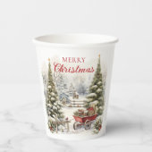 Wasserfarbe Vintag Schneeweihnachtsbäume Pappbecher (Vorderseite)