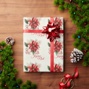 Wasserfarbe Vintage Floral Roter Weihnachtsstern Geschenkpapier