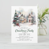 Wasserfarbe Vintage Landschaft Weihnachten Party Einladung (Stehend Vorderseite)