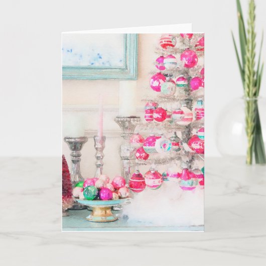 Wasserfarbe Vintage Ornamente Weihnachtsbaum Karte (Vorderseite)