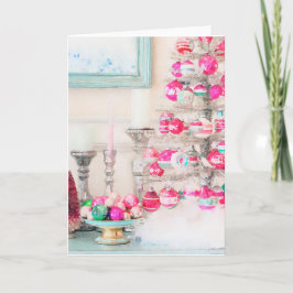 Wasserfarbe Vintage Ornamente Weihnachtsbaum Karte