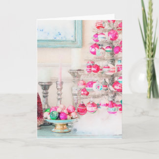 Wasserfarbe Vintage Ornamente Weihnachtsbaum Karte