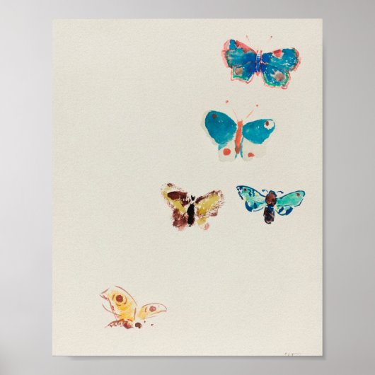 Wasserfarbe Vintage Schmetterlinge. Odilon Redon Poster (Vorne)