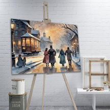 Wasserfarbe Vintage Viktorianische Snowy Street