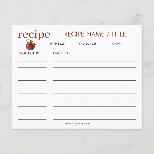 Wasserfarbe Vintage Wasserkocher Rezept Karte (Vorderseite)