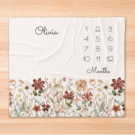Wasserfarbe Vintage Wildblume Baby Milestone Fleecedecke