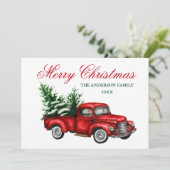 Wasserfarbe Vintager Lkw Rot Frohe Weihnachten (Stehend Vorderseite)
