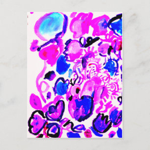 Wasserfarbe violetter Pfau Postkarte