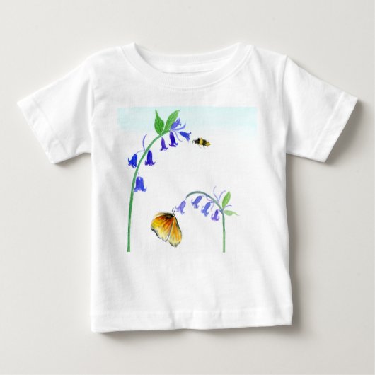 Wasserfarbe Virginia Bluebells mit Schmetterling Baby T-shirt (Vorderseite)