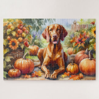 Wasserfarbe Vizsla im Herbst Puzzle