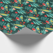 Wasserfarbe-Vögel, Moosbeere u. Grün-Weihnachten Geschenkpapier (Ecke)