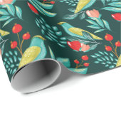 Wasserfarbe-Vögel, Moosbeere u. Grün-Weihnachten Geschenkpapier (Rolleneckpunkt)