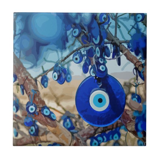 Wasserfarbe von Bäumen mit Nazaren dekoriert Fliese (Vorderseite)