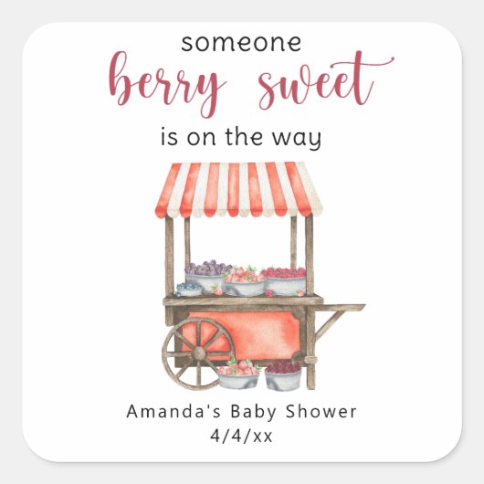 Wasserfarbe-Wagen-Beeren-Baby-Party Quadratischer Aufkleber (Vorderseite)