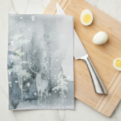 Wasserfarbe, Wald, Hirsche, Schnee, Bäume Küche Geschirrtuch (Viertel Falte)