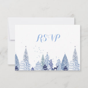 Wasserfarbe Wald-Schneeflocken Winterhochzeit RSVP Karte