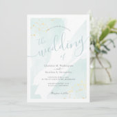Wasserfarbe Wasser Blasse Türkis Blauer Hochzeitst Einladung (Stehend Vorderseite)