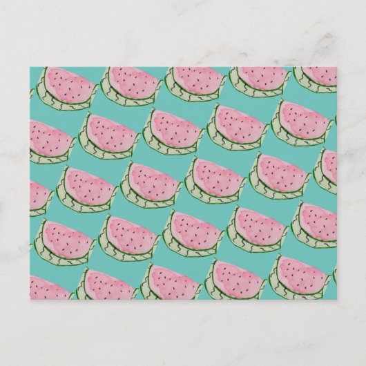 Wasserfarbe Wassermelon Doodles Gemäldetes Muster Postkarte (Vorderseite)