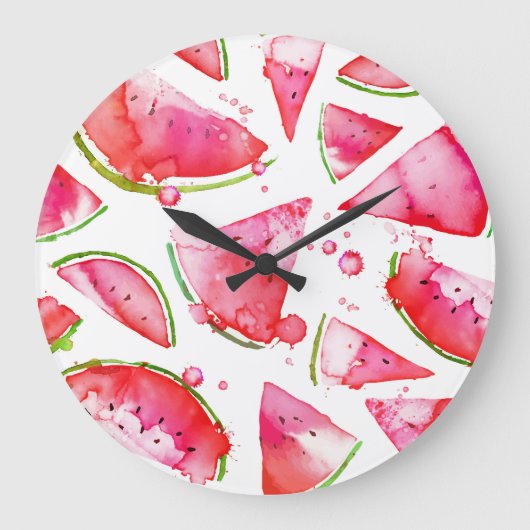 Wasserfarbe Wassermelone 1 Große Wanduhr (Vorderseite)