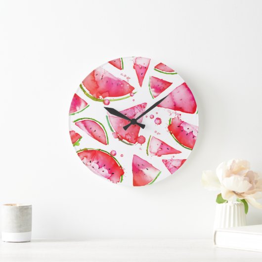 Wasserfarbe Wassermelone 1 Große Wanduhr (Zuhause)