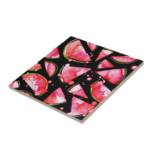 Wasserfarbe Wassermelone 2 Fliese (Seite)