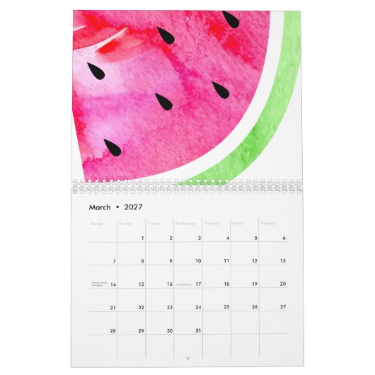 Wasserfarbe Wassermelone Kalender (Mär 2027)