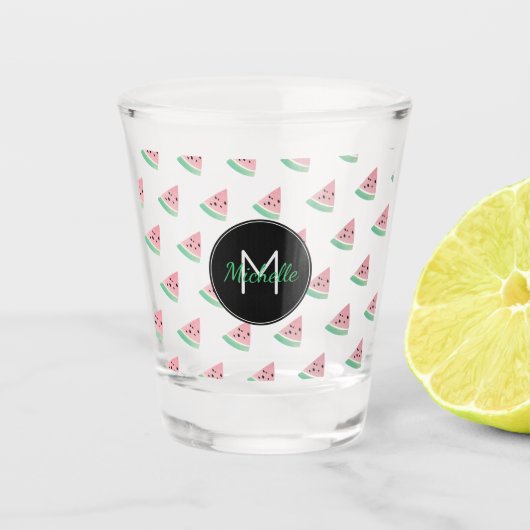Wasserfarbe Wassermelone Monogramm Custom Personal Schnapsglas (Vorderseite)