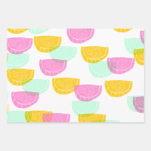 Wasserfarbe Wassermelone Rosa Gelbes Muster Geschenkpapier Set (Vorderseite)