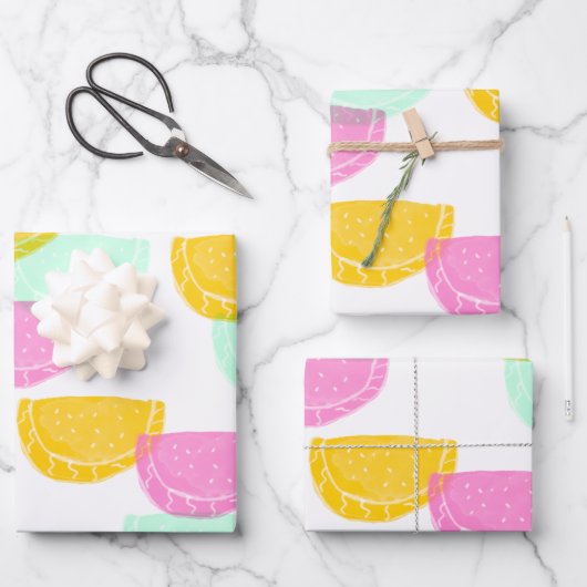 Wasserfarbe Wassermelone Rosa Gelbes Muster Geschenkpapier Set (Vorderseite)
