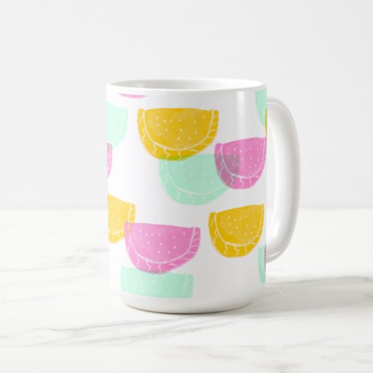 Wasserfarbe Wassermelone Rosa Gelbes Muster Kaffeetasse (VorderseiteRechts)