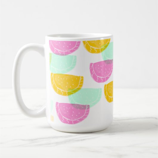 Wasserfarbe Wassermelone Rosa Gelbes Muster Kaffeetasse (Links)