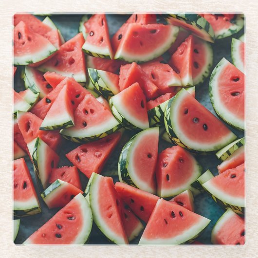 Wasserfarbe Wassermelone Scheiben Muster Rot Glasuntersetzer (Vorderseite)