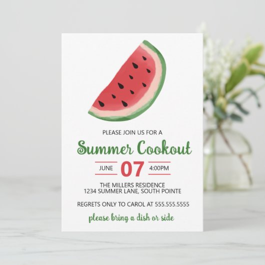 Wasserfarbe Wassermelone Sommerkochtopf Party Einladung (Stehend Vorderseite)