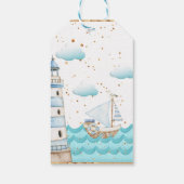 Wasserfarbe Wassermotorschiff Babydusche Geschenkanhänger (Rückseite)