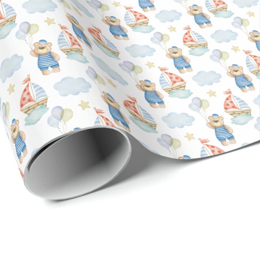 Wasserfarbe Wassermotorschiff Ballonbeere Geschenkpapier (Rolleneckpunkt)