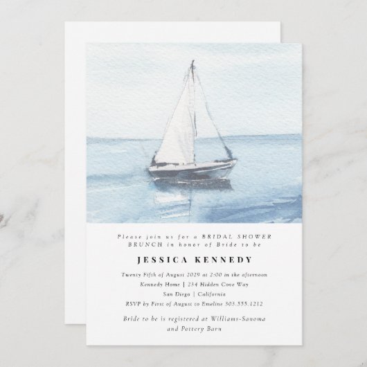 Wasserfarbe Wassersport Brautparty Brunch Einladung (Vorne/Hinten)