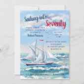 Wasserfarbe Wassersportboot Schiff siebzig Geburts Einladung (Vorderseite)