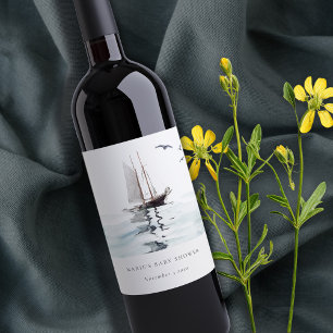 Wasserfarbe Wassersportjacht Babydusche Weinetikett