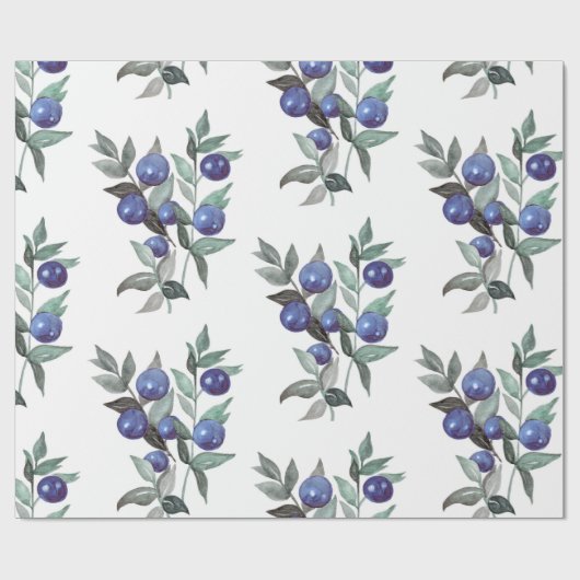 Wasserfarbe Weihnachten Blaue Berries auf Weiß Geschenkpapier (Flach)