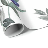 Wasserfarbe Weihnachten Blaue Berries auf Weiß Geschenkpapier (Rolleneckpunkt)