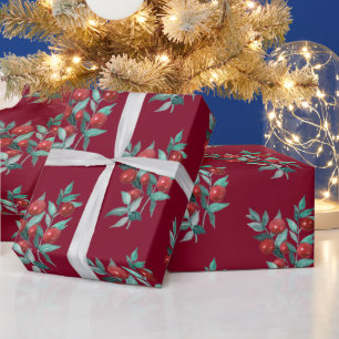 Wasserfarbe Weihnachten Rote Berries Burgund Geschenkpapier