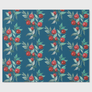 Wasserfarbe Weihnachten Rote Berries Dunkelblau Geschenkpapier