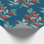 Wasserfarbe Weihnachten Rote Berries Dunkelblau Geschenkpapier (Ecke)