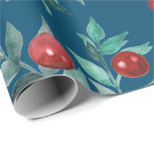 Wasserfarbe Weihnachten Rote Berries Dunkelblau Geschenkpapier (Rolleneckpunkt)